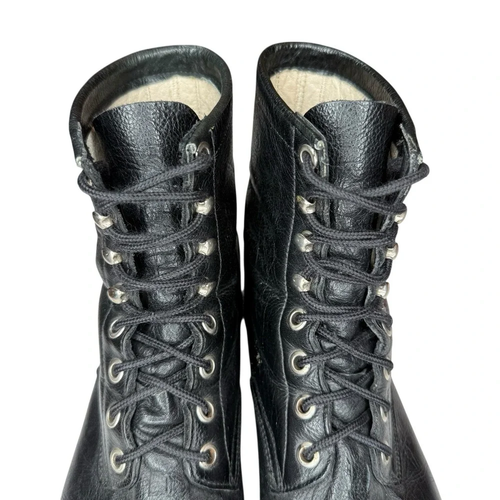 Vintage Justin‎ Black Leather Roper Boots Mens 5D Lace-Up Western Logger